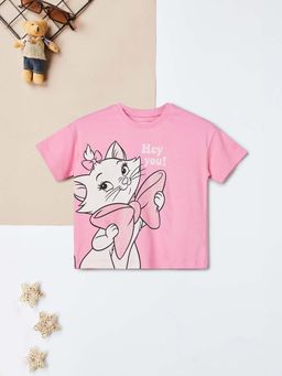 max - Girls Pink Graphic Printed Oversized T-shirt