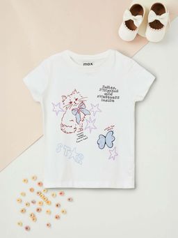 max - Girls Off White Printed T-shirt