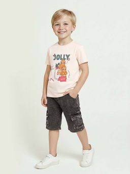 max - Boys Beige Graphic Printed T-shirt
