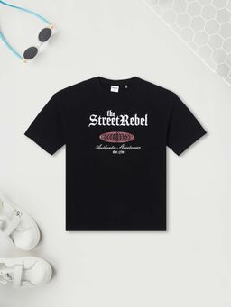 max - Boys Black 3D Embroidered Oversized T-shirt