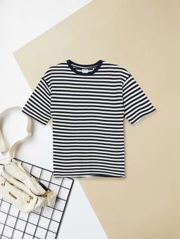 max - Boys Navy Blue-White Striped T-shirt