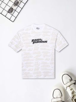 max - Boys White Fast and Furious Printed Oversized T-shirt