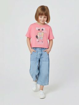 max - Girls Pink Sponge Bob Graphic Printed Oversized T-shirt