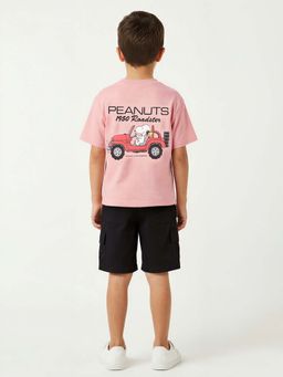 max - Boys Pink Peanuts Back Graphic Printed T-shirt