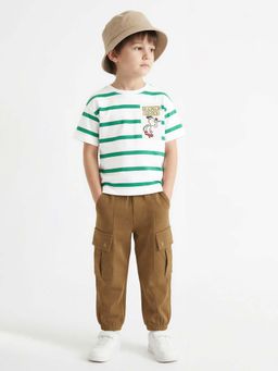 max - Boys White-Green Striped T-shirt