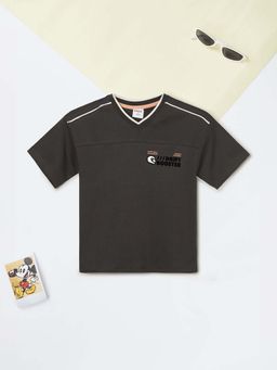 max - Boys Charcoal Typography Printed T-shirt