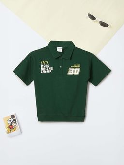 max - Boys Green Typography Printed Polo T-shirt