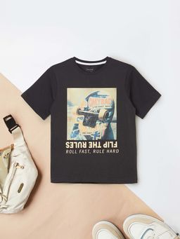 max - Boys Black Graphic Printed T-shirt