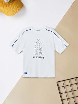 max - Boys White Dragon Ball Graphic Printed Oversized T-shirt