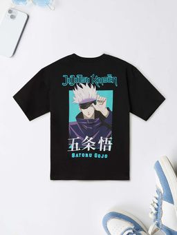 max - Boys Black Jujutsu Kaisen Graphic Printed Oversized T-shirt