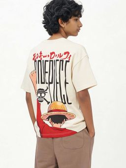 max - Boys Beige One-Piece Graphic Printed Oversized T-shirt