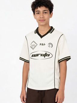 max - Boys Off White Naruto Printed Johnny Collar T-shirt