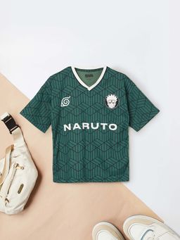 max - Boys Green Naruto Printed T-shirt