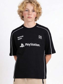 max - Boys Black Text Printed Oversized T-shirt