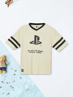 max - Boys Off White Text Printed Oversized T-shirt
