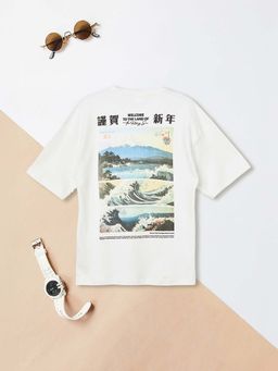 max - Boys White Graphic Printed Oversized T-shirt