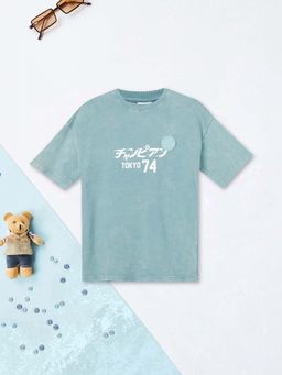 max - Boys Blue Text Printed Oversized T-shirt