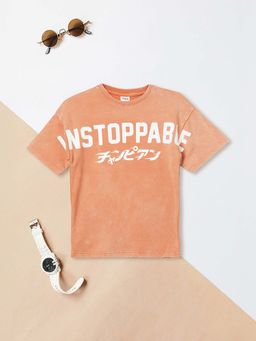 max - Boys Orange Text Printed Oversized T-shirt