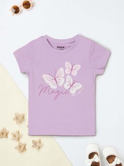 max - Girls Purple Graphic Printed T-shirt