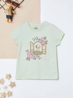 max - Girls Green Floral Printed T-shirt