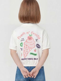 max - Girls White Back Graphic Printed Polo T-shirt