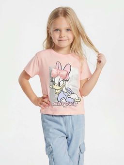 max - Girls Pink Daisy Duck Bow Applique T-shirt