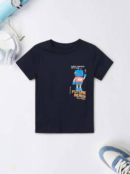 max - Boys Navy Blue Robot Graphic Printed T-shirt