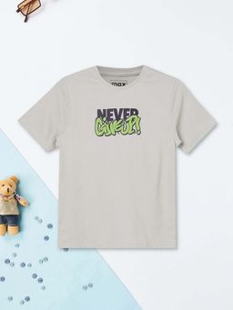 max - Boys Grey Typography Printed T-shirt