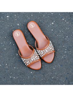 PREET KAUR - Tan Embellished Sheer Flats