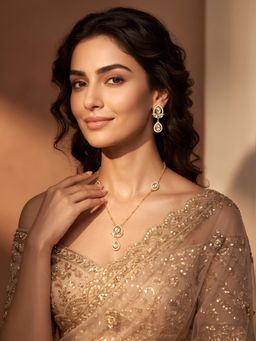 ADIVA - Gold-Plated Kundan Pendant Necklace and Drop Earrings Jewellery Set