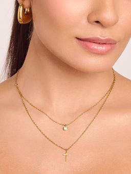 ELRA - 18K Gold Plated Cross Layered Necklace Stainless Steel Waterproof and Anti-Tarnish