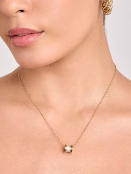 ELRA - 18K Gold Plated Pave Barrel Necklace Stainless Steel Waterproof and Anti-Tarnish