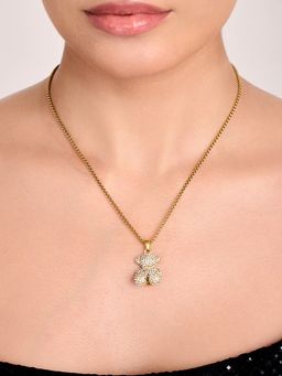 ELRA - 18K Gold Plated Pave Teddy Necklace Stainless Steel Waterproof and Anti-Tarnish