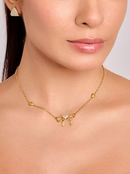 ELRA - 18K Gold Plated Crystal Bow Necklace Stainless Steel Waterproof and Anti-Tarnish