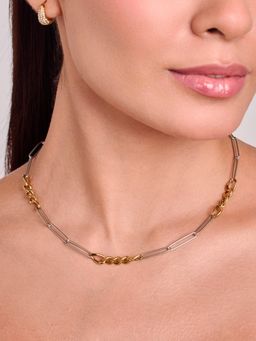 ELRA - Dual Tone Clip Necklace Stainless Steel Waterproof and Anti-Tarnish