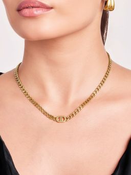 ELRA - 18K Gold Plated Cuban Plate Necklace Stainless Steel Waterproof and Anti-Tarnish