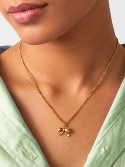 ELRA - 18K Gold Plated Ribbon Bow Necklace Stainless Steel Waterproof and Anti-Tarnish