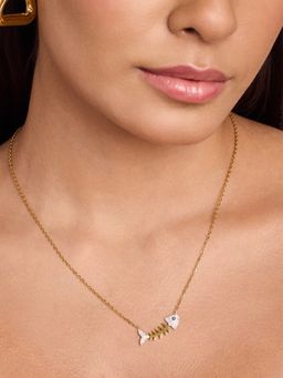 ELRA - 18K Gold Plated Crystal Fin Necklace Stainless Steel Waterproof and Anti-Tarnish