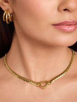 ELRA - 18K Gold Plated Heart Bond Necklace Stainless Steel Waterproof and Anti-Tarnish