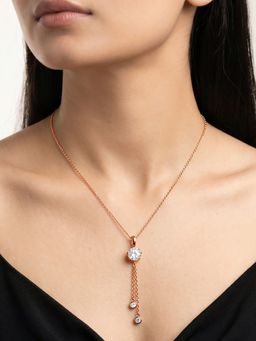 GIVA - Silver Rose Gold Classic Theory Pendant with Link Chain