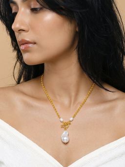 GIVA - Silver Golden Cool Tone Pearl Necklace