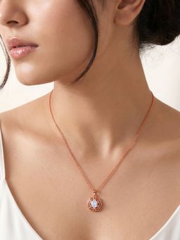 GIVA - Silver Rose Gold Floral Solitaire Pendant with Link Chain