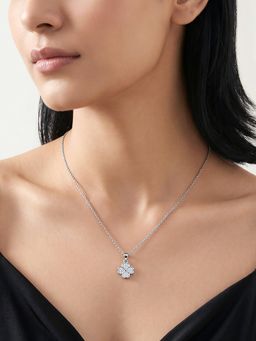 GIVA - Silver Starlit Floral Pendant with Link Chain