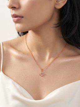 GIVA - Silver Rose Gold Starlit Clover Pendant with Link Chain