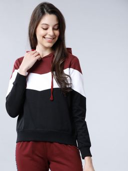 TOKYO TALKIES - Womens Maroon & White Colorblock Hoodie