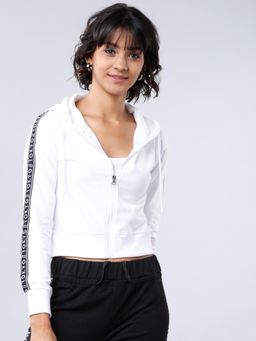 TOKYO TALKIES - Womens White Solid Hooded Jacket