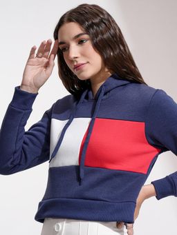 TOKYO TALKIES - Womens Navy Blue & Red Colorblock Hoodie