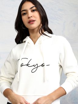 TOKYO TALKIES - Womens White Typography Hoodie