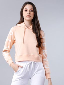 TOKYO TALKIES - Womens Peach Typography Hoodie