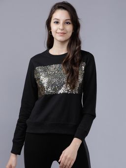 TOKYO TALKIES - Womens Black Embellished Sweatshirt